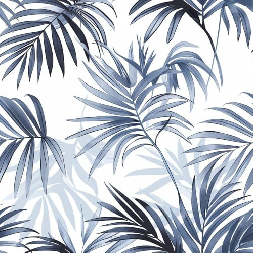 JIAOQSS Klebefolie Möbelfolie Tapete Tropische Palmblätter Blau Mustertapete Möbelfolie Selbstklebend Klebefolie Muster Wasserdichte Möbelaufkleber Vinyl Folie für Möbel, Küche, Schlafzimmer