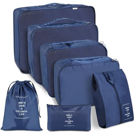 Organizador Maletas,7 Piezas Packing Cubes en Poliéster, Ligero e Impermeable, Ahorra Espacio, Ideal Para Maletas y Mochilas