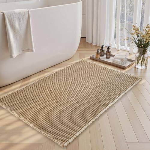 SIXHOME Alfombra de baño Moderna Bicolor con diseño de gofre Antideslizante Alfombrilla de baño superabsorbente Lavable a máquina 60 * 90cm Marrón Blanco