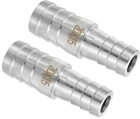 QUARKZMAN 20mm a 15mm Diámetro Espiga Manguera Montaje Reductor 2Pcs | Adaptador para Manguera de Acero Inoxidable 304 para Sistemas de Vacío, Conexiones de Tuberías Industriales, Plateado