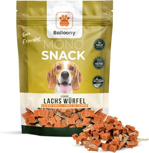 Balloony.pet Monosnack Leckere Lachs Würfel – Omega-reiche hundeleckerlies für Haut & Fell – Weiche leckereien für Hunde (150g)
