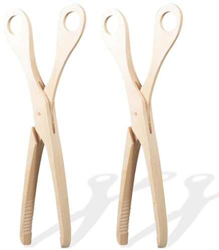 Pinze Per Pane In Legno, 2pcs, Forbici in legno, resistenti al calore, con scanalature antiscivolo, pinze igieniche per crauti e cetrioli, Pinza per Barbecue Giocattolo, Per Afferrare Snack Pinze