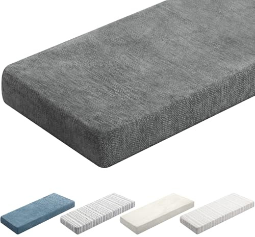 Leinuosen Bench Cushion 42x16x4 Inch for Indoor Furniture Weaving Texture Chenille Kitchen Bay Window Non Slip Seat Cushion Tufted Thicken Pad for Patio Porch, Mudroom Entryway (Gray)