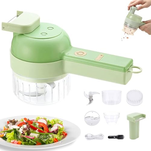 SliceEase Electric Chopper, 4 in 1 Gemüseschneider Elektrisch, Handheld Kabellose Elektrisch Zerkleinerer, USB Aufladung, Tragbar Mini Zerkleinerer für Gemüse, Knoblauch, Salat, Obst, Fleisch