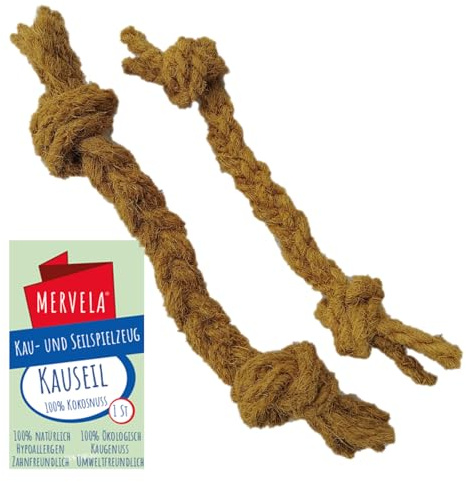 MERVELA Corde à mâcher 100 % laine de noix de coco pour chien - Jouet à mâcher biologique naturel - Soin dentaire et durable - Convient à toutes les tailles de chien (petit (2 x 30 cm)