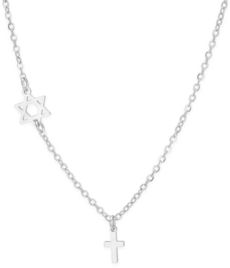 Dreamtimes Collana con ciondolo a forma di stella di David, in acciaio inox, con ciondolo a forma di croce, gioiello ebraico da donna, Medio, Acciaio inossidabile, Nessuna pietra preziosa