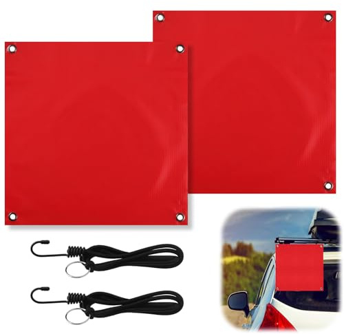 2 banderas rojas de advertencia para cargas que sobresalen, bandera roja de advertencia según el código alemán con cuerda de goma y hebillas de latón, bandera roja para transporte, adecuada para