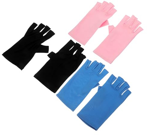 MERRYHAPY 3 Pares Guantes Uv para Manicura Hombre Mujer Protectores de Dedos Sin Cubrir Resistentes Radiación Ultravioleta para Técnicos de Uñas de Rosa Azul y Negro