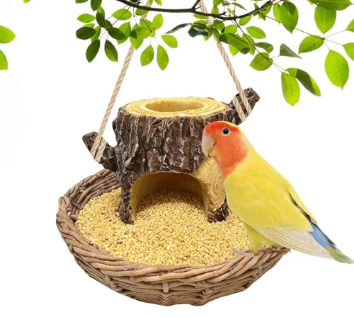 Mangeoire à Oiseaux Suspendue, Décorations en Résine en Forme de Souche d'arbre, Plateau de Nourriture, pour Le Patio, la Pelouse, la Fenêtre, Le Balcon, la Terrasse, Le Jardin et
