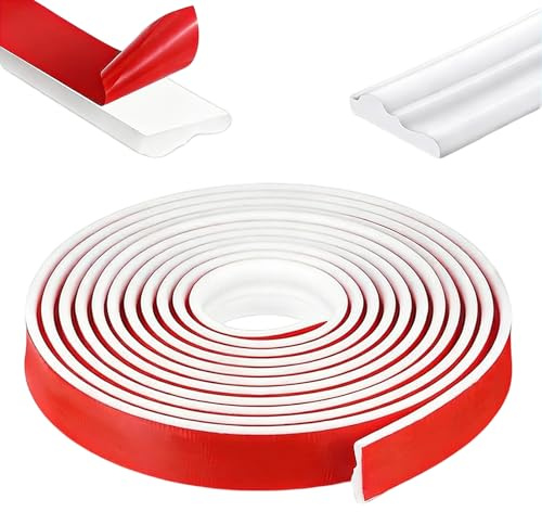 Molduras autoadhesivas de 3 m, listones de pared autoadhesivos, color blanco, molduras de estuco 3D, flexibles autoadhesivas, decoración de pared, pegado para moldear paredes (3 m, 32 mm)