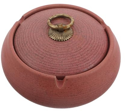 TOGEVAL Cenicero de Cerámica con Tapa, Diseño Vintage Rosa para Escritorio, Resistente al Viento, Fácil de Limpiar, Adecuado para Oficina y Hogar
