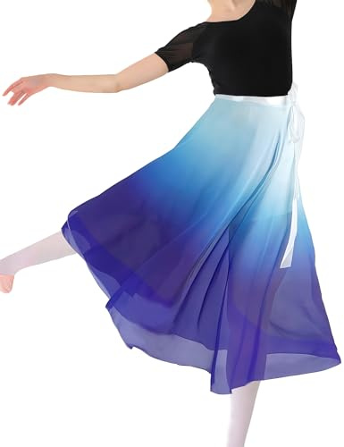 MUNAFIE Women Long Ballet Wrap Skirt Chiffon Dance Wrap Skirt Girls Gymnastics Ballet Skirts Gradient Blue