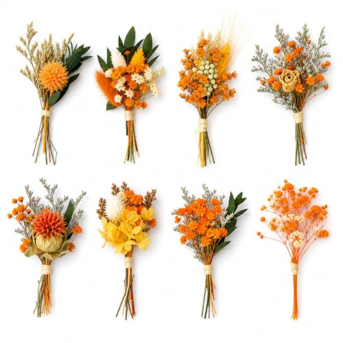 AEUXZA 8 Ramos Mini de Flores Secas Naturales en Tonos Naranjas, para Scrapbooking, Bodas y Proyectos DIY, Flores Secas para Decoración Otoñal y Regalos