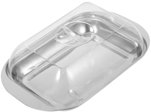 EXAOMBLE Caja de Mantequilla de Acero Inoxidable con Tapa Transparente, Diseño Rectangular Moderno, Fácil de Limpiar y Firme para Uso en Casa y Navidad