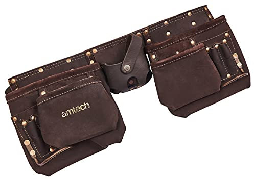 Am-Tech Strapazierfähiger Werkzeuggürtel mit 12 Taschen aus geöltem Leder