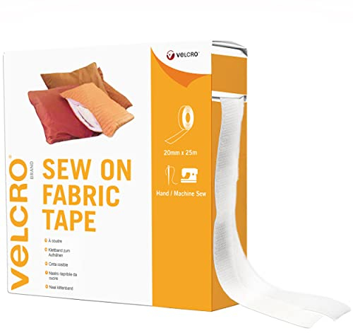 VELCRO Brand | Nastro in Tessuto da Cucire & Incollare | Nastro Autoadesivo Taglia su Misura con Gancio e Asola Forti| Bianco | 20 mm x 5 m