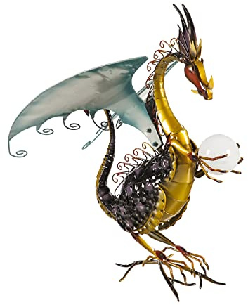 Gartenskulptur Drache mit Solarkugel