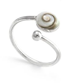 Silverly 925 Sterling Silber Ringe für Damen | Weiße Shiva-Augenmuschel Verstellbar | Edelsteinschmuck | Wickelring aus Massivem Silber mit Geburtsstein | Süße Ringe für Teenager-Mädchen