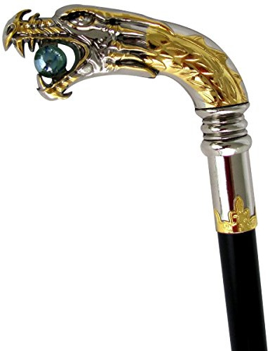 Treasure Gurus Silver Plated Dragon Head Cane Walking Stick