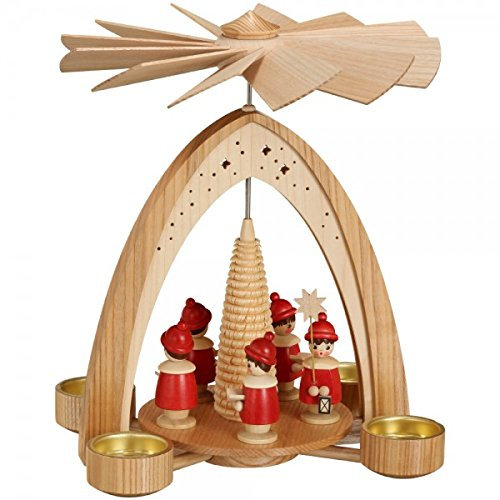 Rudolphs Schatzkiste Table pyramid Christmas pyramid tealight pyramid - nature with Kurrende - red height of 28 cm NEW