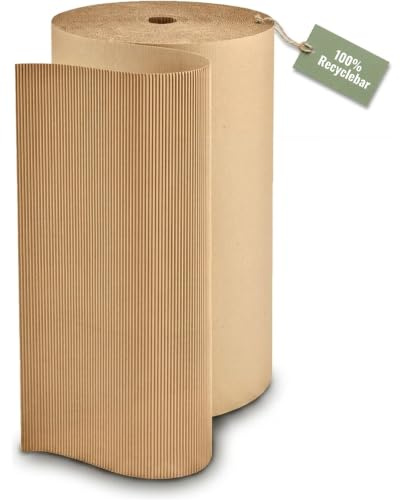 KK Verpackungen Rollen wellpappe 1,0 x 70 m | 1 x Rolle, 70 m² Wellpappe B-Welle, 100% Recycling-Pappe | Polstermaterial zum Schutz vor Stößen | Verpackungsmaterial