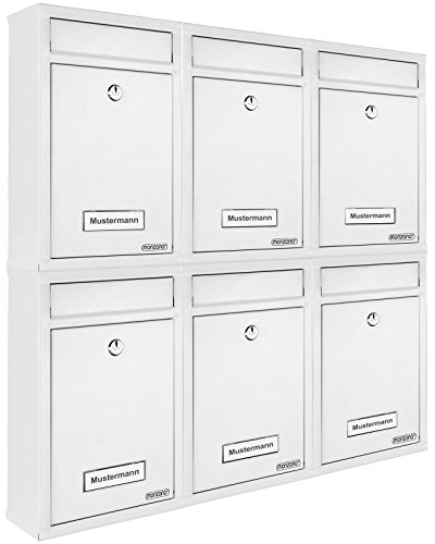 MONZANA® 6x Lockable Letter Boxes Including 2 Keys | Wall Mounted Mailbox Set | Waterproof Weatherproof Galvanised Metal | With Name Plates | Modern Design Mail Post Box System | Letterbox | White