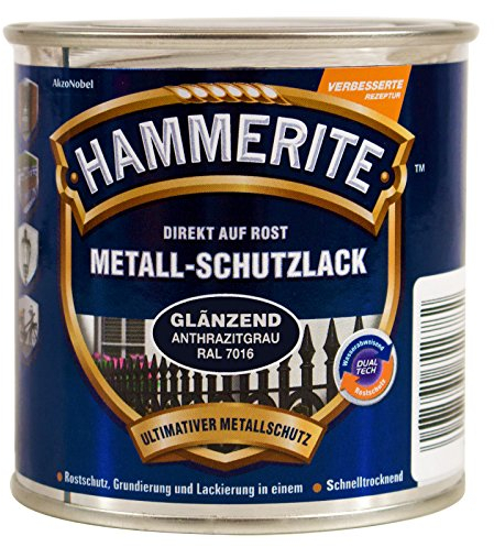 Hammerite Metallschutzlack Glänzend, 3in1- Rostschutz, Anthrazitgrau RAL7016, 1 L