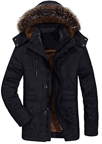 FTCayanz Uomo Giacca Invernale Giubbotto Parka Caldo con Cappuccio Casual Giacche Nero XXXL