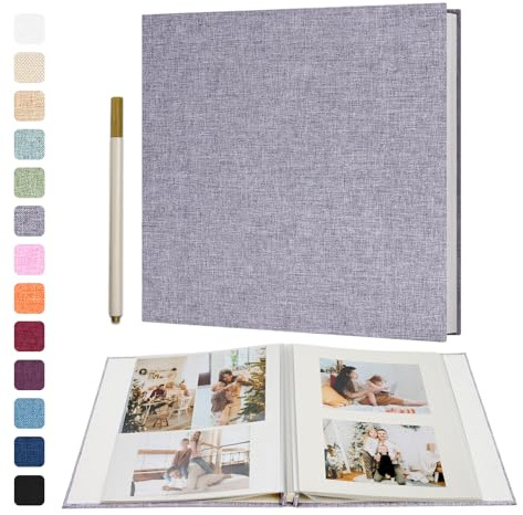 Vienrose Self Adhesive Photo Album Scrapbook Album 40 Pages Linen Hardcover 33x32 cm with A Metallic Pen for Wedding Baby Travel