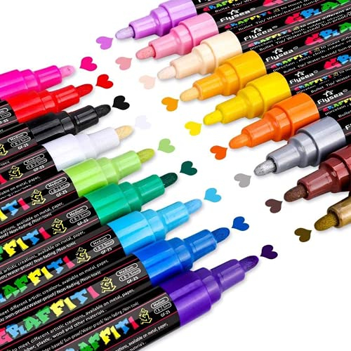 Emooqi Acrylstifte für Steine Wasserfest, 18 Farben Steine Bemalen Stifte Set Permanent Marker 2-3mm Acrylstifte Marker Stifte für DIY Handwerk zum Bemalen