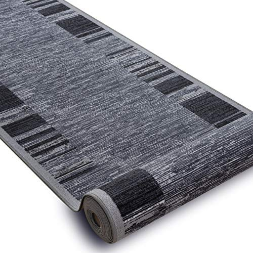 rugsx Antirutsch Teppich Läufer Adagio grau – Moderner Kurzflor für Küche, Flur & Wohnzimmer, Meterware, 80x400 cm