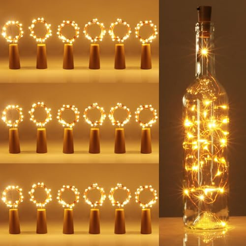kolpop (18 Stück Flaschenlicht Batterie, 2m 20 LED Glas Korken Licht Kupferdraht Lichterkette für flasche für Party Garten Weihnachten Halloween Hochzeit (Warmweiß)