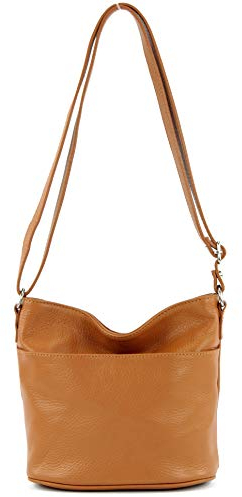 modamoda de T198 kleine Damen Leder Umhängetasche Schultertasche handmade in Italy, Farbe:Camel