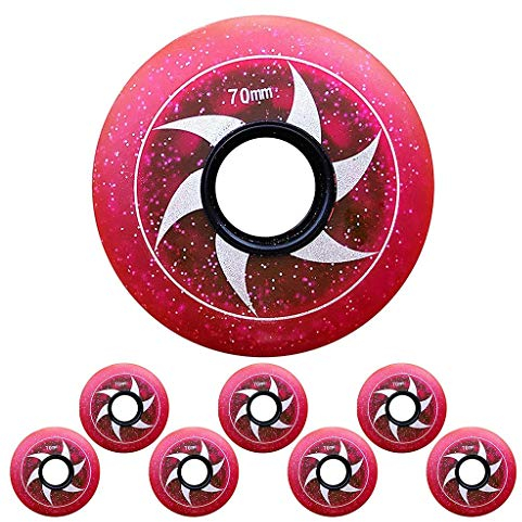 Inline Skate Ersatzrollen, 85A Inliner Rollen, Hockey Skates Rollen, 64mm 68mm 70mm Hockey Skates Rollen für Kinder Teenager Anfänger, 8 Stücke(Sternenhimmel) Red,70mm