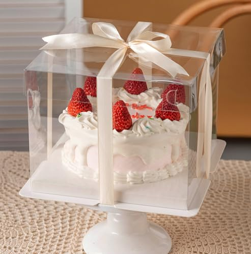 YEASQGS Crystal Cake Box 6, Transparent Cake Box Plastic Candy Gift Box Food Container Carrier Packaging Box for Birthday Baby Shower Wedding,1 Piece