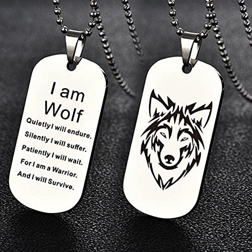 HCMA 2 Stücke Mode Edelstahl Wolf Kopf Erkennungsmarke Anhänger Halskette Geschenk