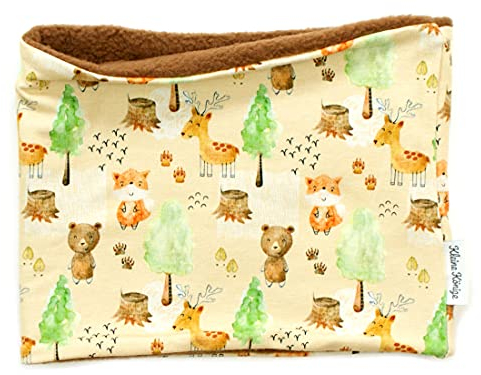 Kleine Könige Loop Schal Kinder Jungen bis 10 Jahre · Modell Waldtiere Herbstwald beige · Innen Fleece braun · Made in Germany