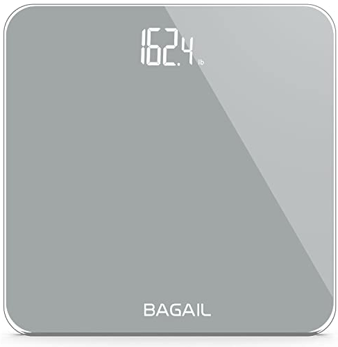 BAGAIL Personenwaage, digitale Waage mit hochpräzisen Sensoren und gehärtetem Glas, ultraschlank, Step-on-Technologie, durchscheinendes Display