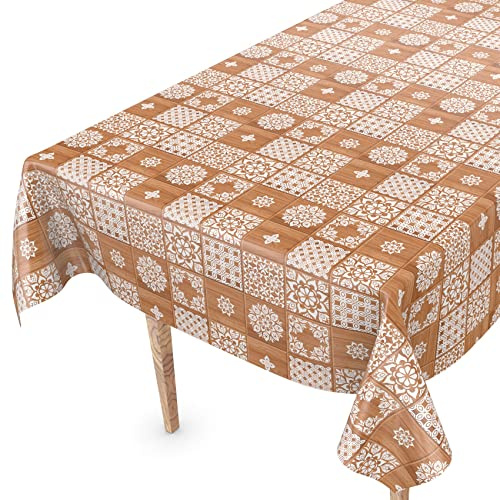 Bordsduk, tvättbar vaxduk, tvättbar, vaxbordsduk, 120 x 140 cm skärkant rutig brun lätt att rengöra