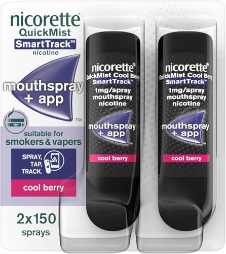 Nicorette Quickmist SmartTrack Mouthspray, Cool Berry (2 x 150 sprays) Smoking or Vaping cessation Aid, designed to start reducing cravings in 30 seconds (Quit Smoking or Quit Vaping Aid)