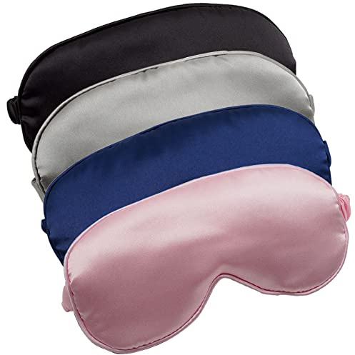 4 Pack Silky Sleep Masks, Satin Light Blocking Eye Masks with Elastic Strap