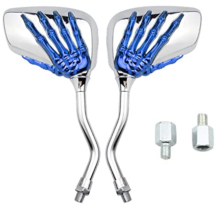 iSpchen Rückspiegel Motorrad 1 Paar Schädel Klaue Motorrad Spiegel Seitenspiegel Edelstahl ABS Motorradspiegel Lenkerspiegel mit Spiegelhalterung M10 für Roller ATVs Motorräder