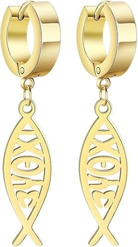 Ohrringe Für Frauen Mädchen Jesus Fisch Glaube Symbol Ohrringe Edelstahl Schicke Bogen Angelhaken Ohrringe Christlicher Schmuck (Schwarz)