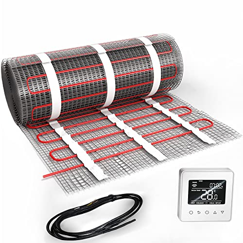 EconoHome Underfloor Electric Heating Mat - Fluoropolymer Heated Mat for Indoor Home Underfloor Insulation - Suited for Tile, Wood or Laminate - Inclusive of WiFi Smart Thermostat - 8 Square Metres