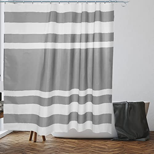VIROSA White & Grey Stripes Shower Curtain for Bathroom Anti Mould, Mildew Resistant | Size 28 x18 X 5 cm | Water Repellent Fabric | 100% Polyester