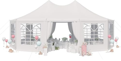 EROMMY 26'x19' Party Tent, White Wedding, Decagonal Heavy Duty Canopy with 8 Removable Sidewalls, 8 Church Windows and 2 Pull-Back Doors, Outdoor Gazebo Pavilion for Party, Wedding, Event