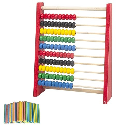 Bavooty Grundschule Rechenschieber Abakus,Rechenschieber Grundschule,Holz Rechenschieber,Grundschule Abakus mit 100 Zählstäbchen,Sehr gut Geeignet zum Mathematiklernen