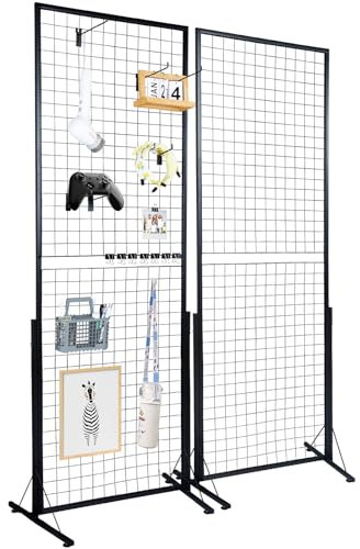 VEVOR Gitter-Wandpaneele 2 Packungen Draht-Gitterwand-Präsentationsregale mit T-Boden, doppelseitige Gitterwandpaneele für Kunsthandwerksshows, Einzelhandelsdisplay mit zusätzlichen Clips und Haken