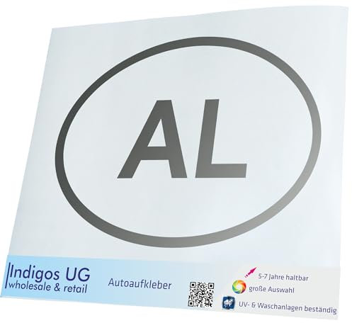 INDIGOS UG Auto Aufkleber Auto - 300x206 mm - Albanien AL - Silber - Selbstklebender Sticker für Auto, Fenster, Bus oder LKW