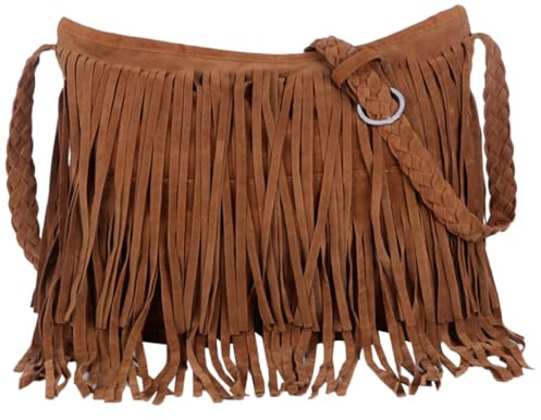 Yardenfun Damen Umhängetasche Sommer 2023 Hellbraun Retro Polyester 34x29cm Fransen Multifunktional Handtasche
